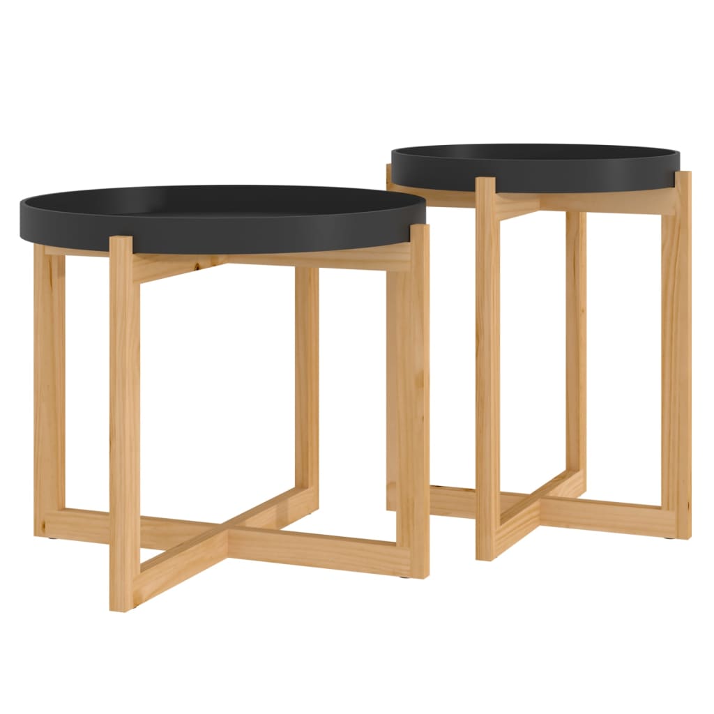 vidaXL Coffee Table 2 pcs Round End Table Accent Sofa Table Solid Wood Pine-0