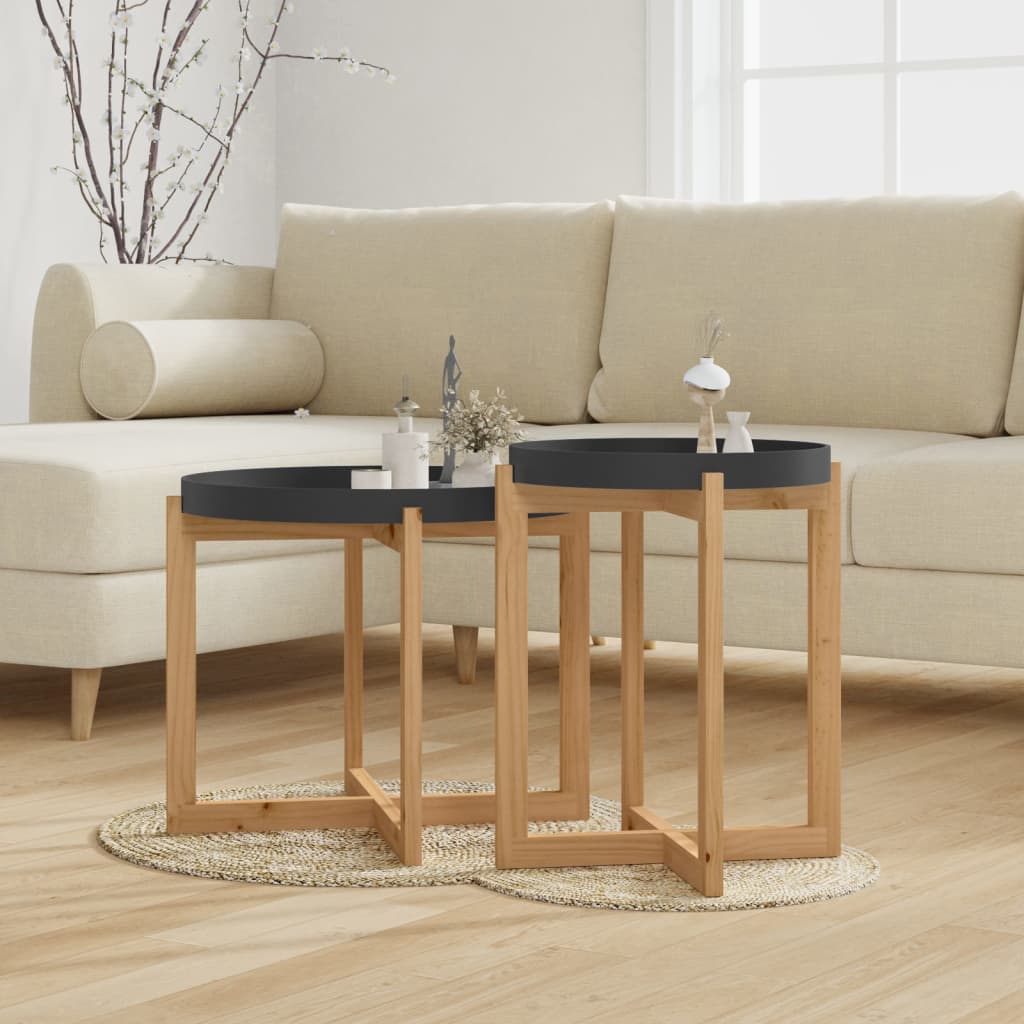 vidaXL Coffee Table 2 pcs Round End Table Accent Sofa Table Solid Wood Pine-2