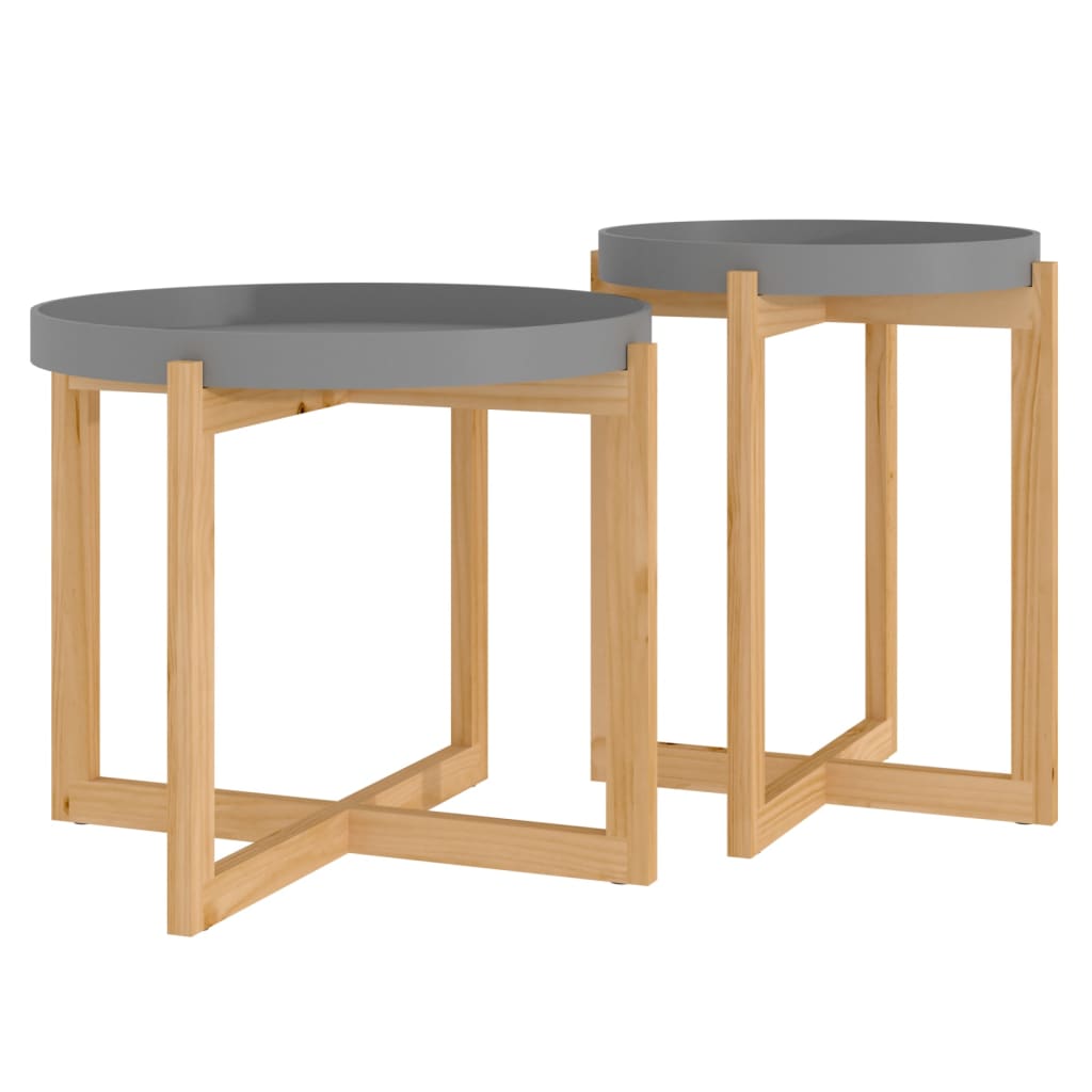 vidaXL Coffee Table 2 pcs Round End Table Accent Sofa Table Solid Wood Pine-4