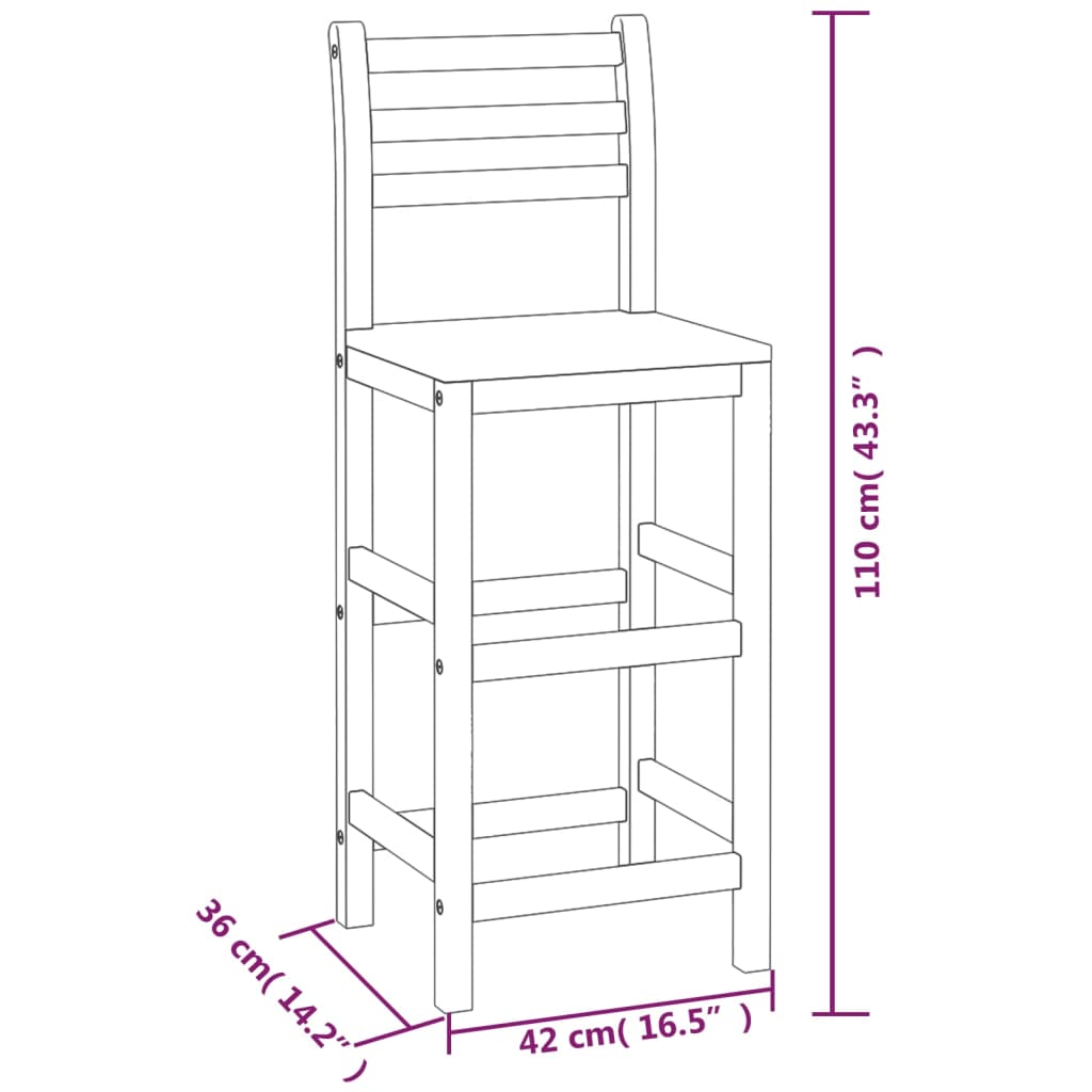 vidaXL Bar Stool Bar Seat Counter Height Stool for Kitchen Pub Solid Wood-19