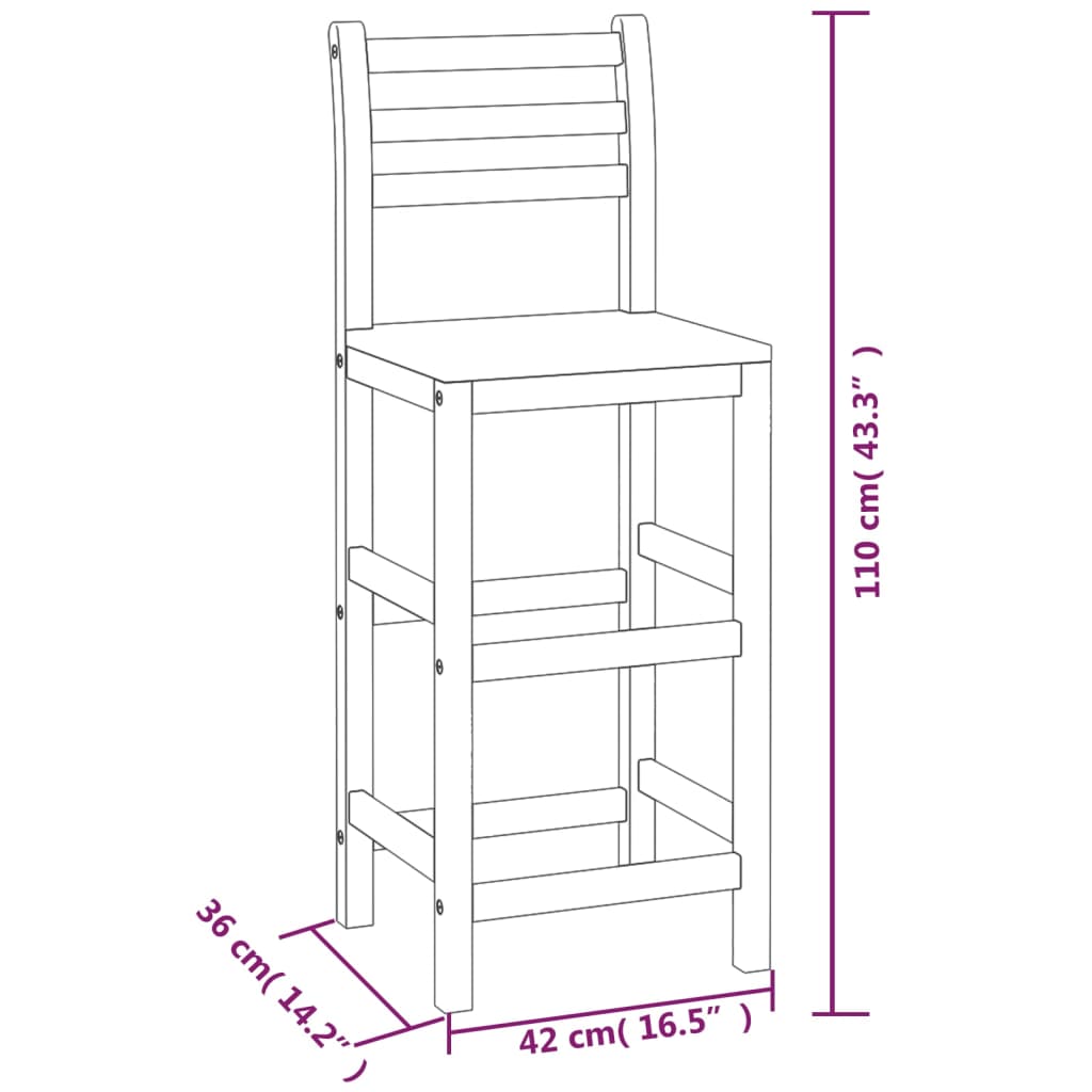 vidaXL Bar Stool Bar Seat Counter Height Stool for Kitchen Pub Solid Wood-10