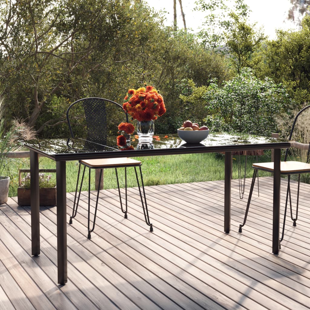 vidaXL Outdoor Dining Table Patio Table with Glass Top Garden Furniture Steel-25