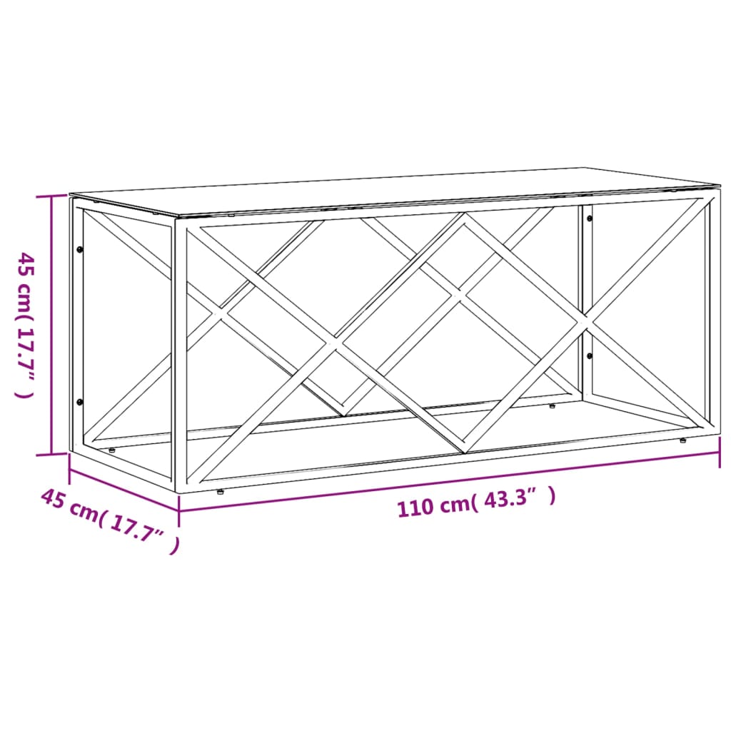 vidaXL Coffee Table 43.3"x17.7"x17.7" Stainless Steel and Glass-4