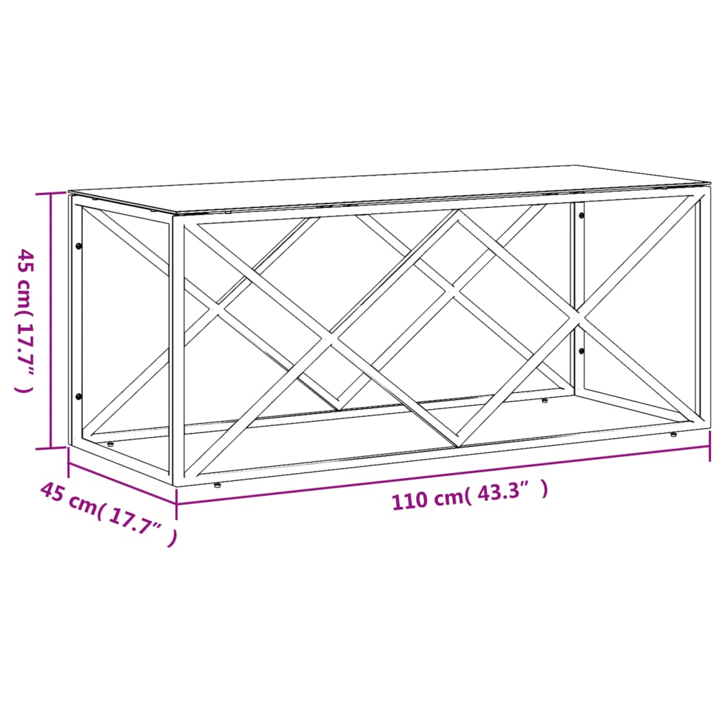 vidaXL Coffee Table 43.3"x17.7"x17.7" Stainless Steel and Glass-4