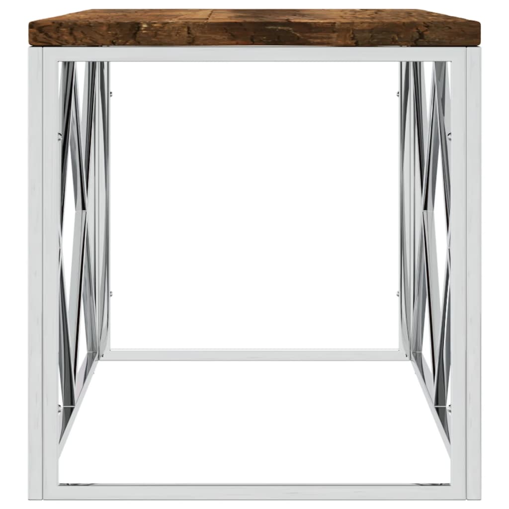 vidaXL Coffee Table Stainless Steel and Solid Wood Reclaimed-2