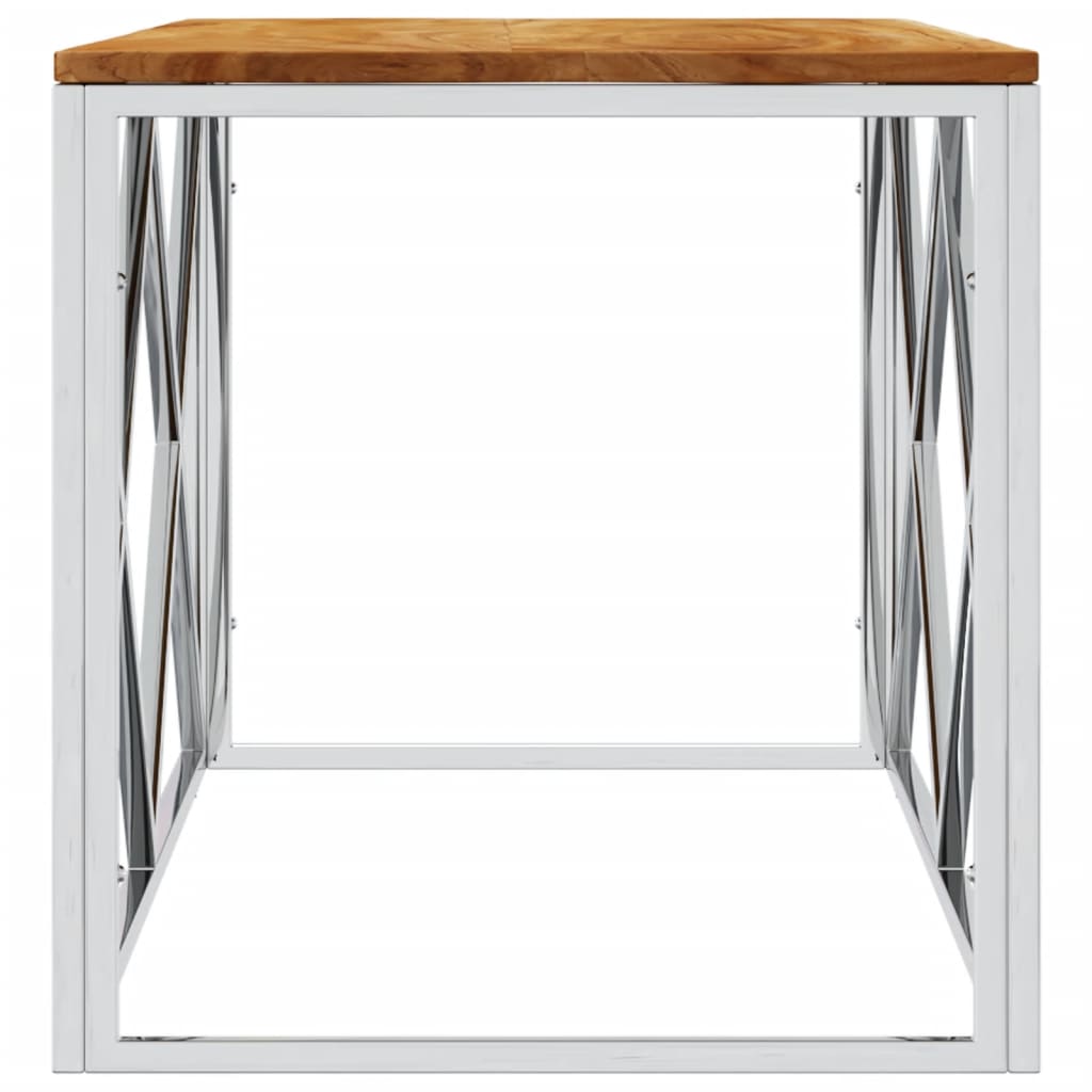 vidaXL Coffee Table Stainless Steel and Solid Wood Acacia-2