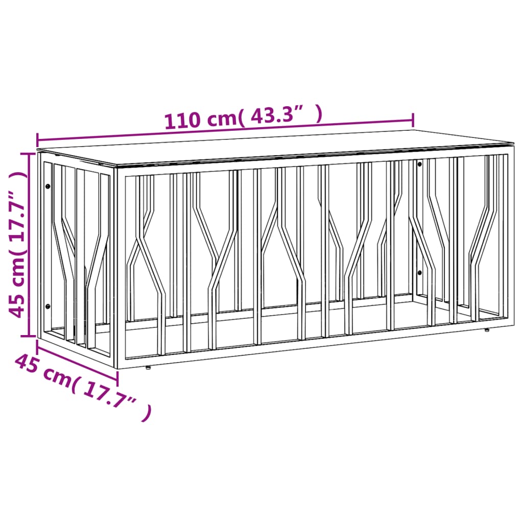 vidaXL Coffee Table 43.3"x17.7"x17.7" Stainless Steel and Glass-4