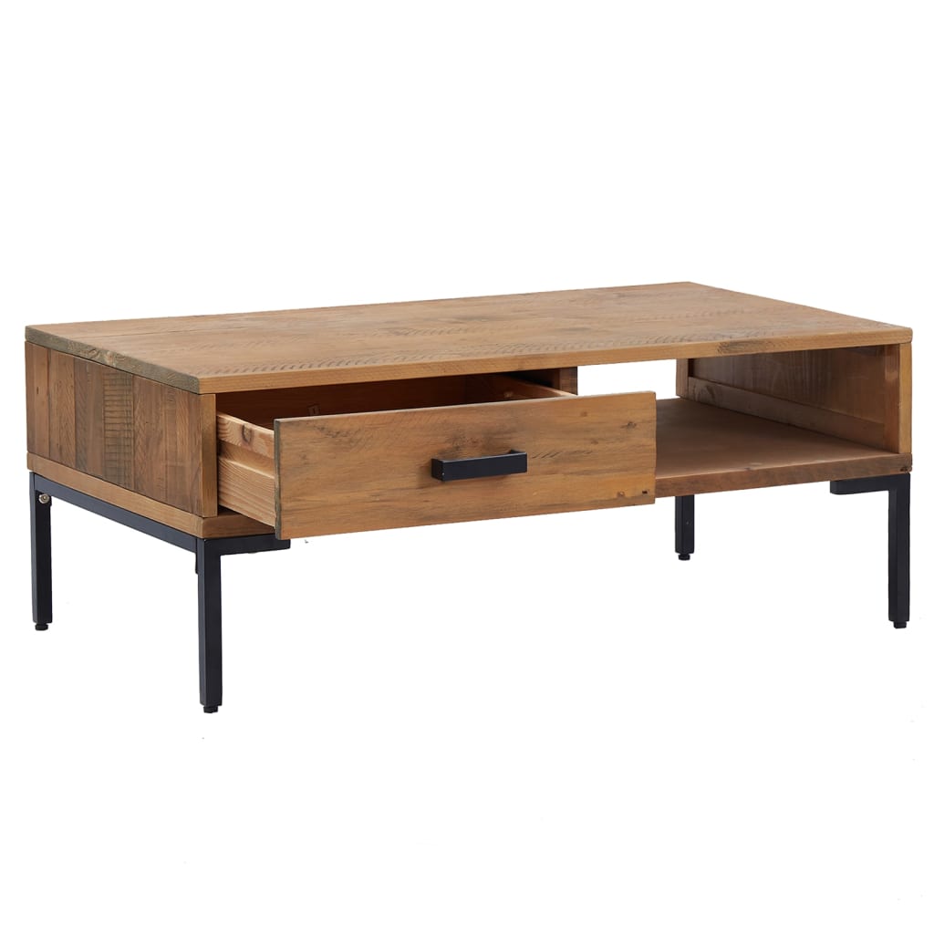 vidaXL Coffee Table Rectangle Coffee Table with Storage Drawer Solid Wood Pine-6