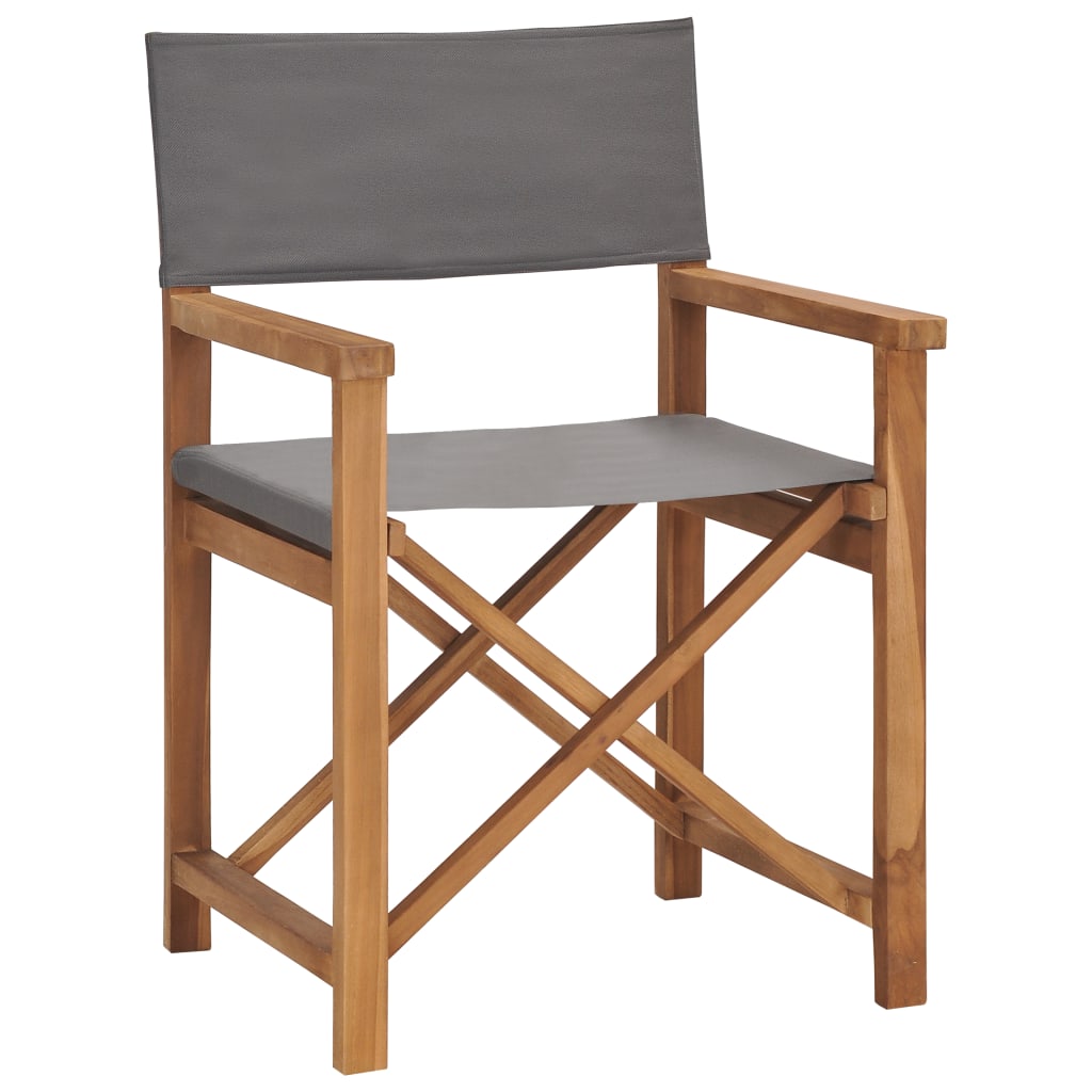 vidaXL Director's Chairs 2 pcs Solid Teak Wood Gray-1