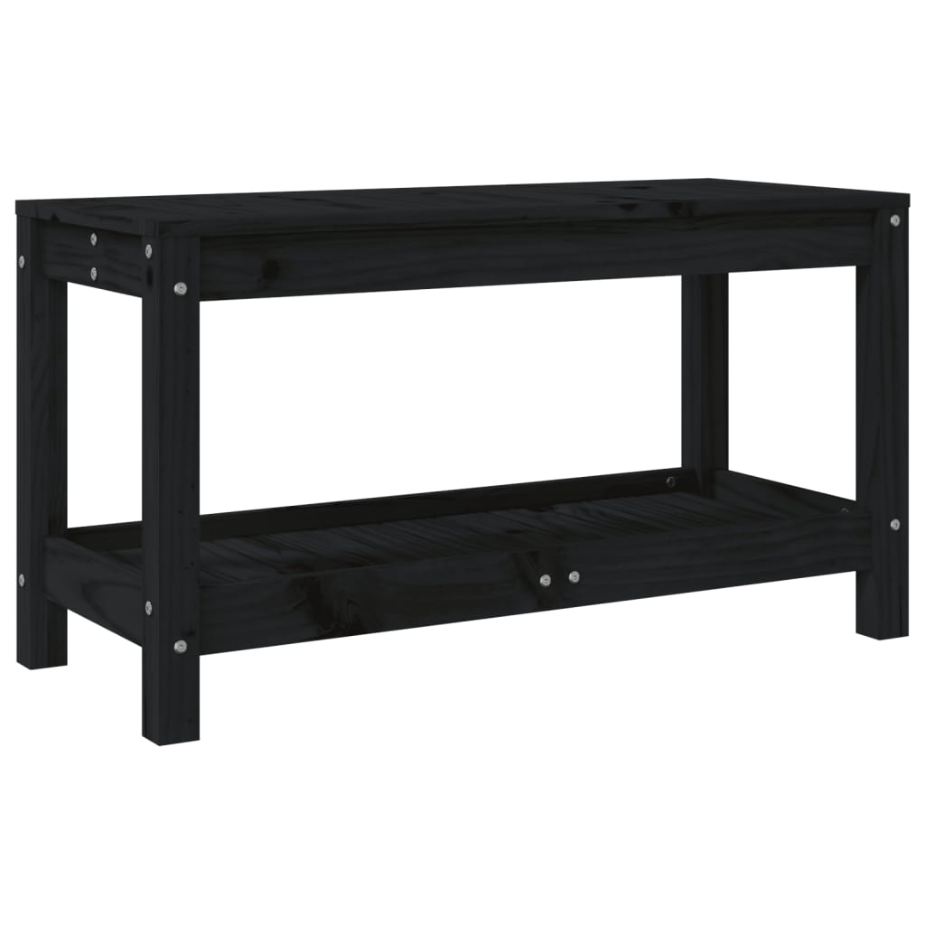 vidaXL Patio Bench Outdoor Bench with Storage Shelf Black Solid Wood Pine-16