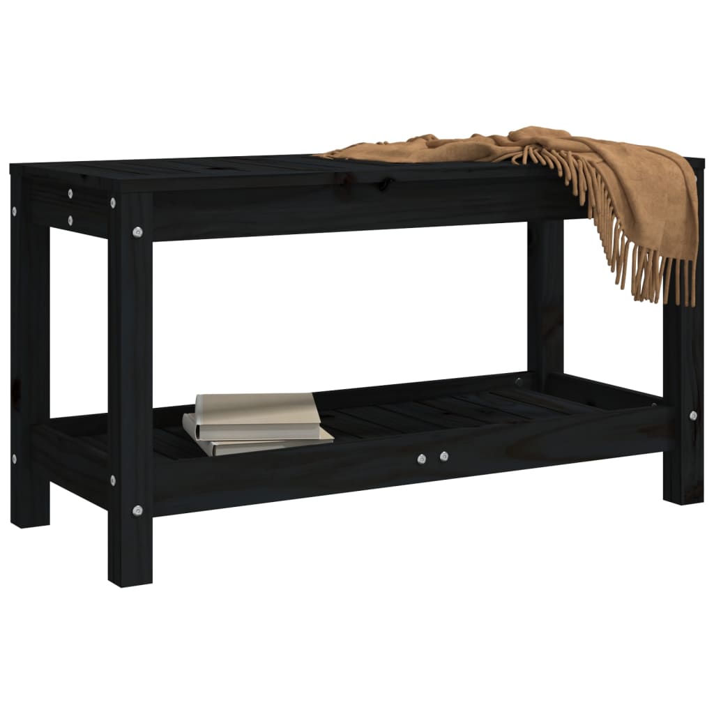 vidaXL Patio Bench Outdoor Bench with Storage Shelf Black Solid Wood Pine-4