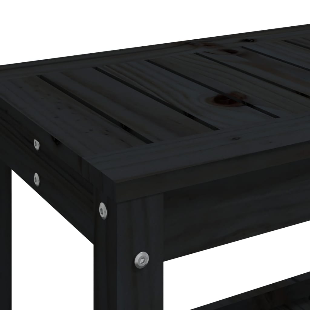 vidaXL Patio Bench Outdoor Bench with Storage Shelf Black Solid Wood Pine-12