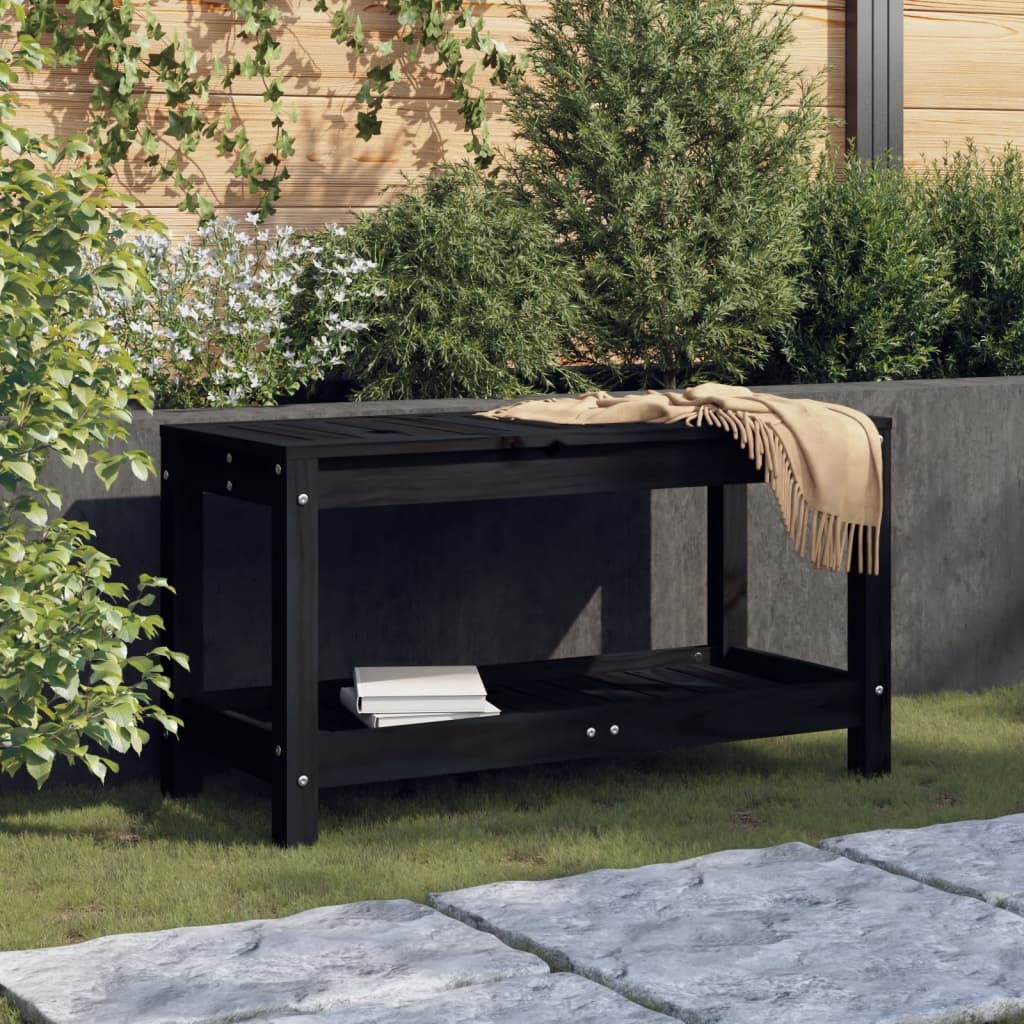 vidaXL Patio Bench Outdoor Bench with Storage Shelf Black Solid Wood Pine-0