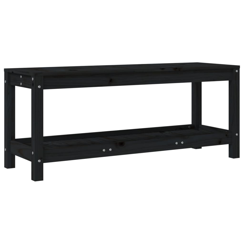 vidaXL Patio Bench Outdoor Bench with Storage Shelf Black Solid Wood Pine-1