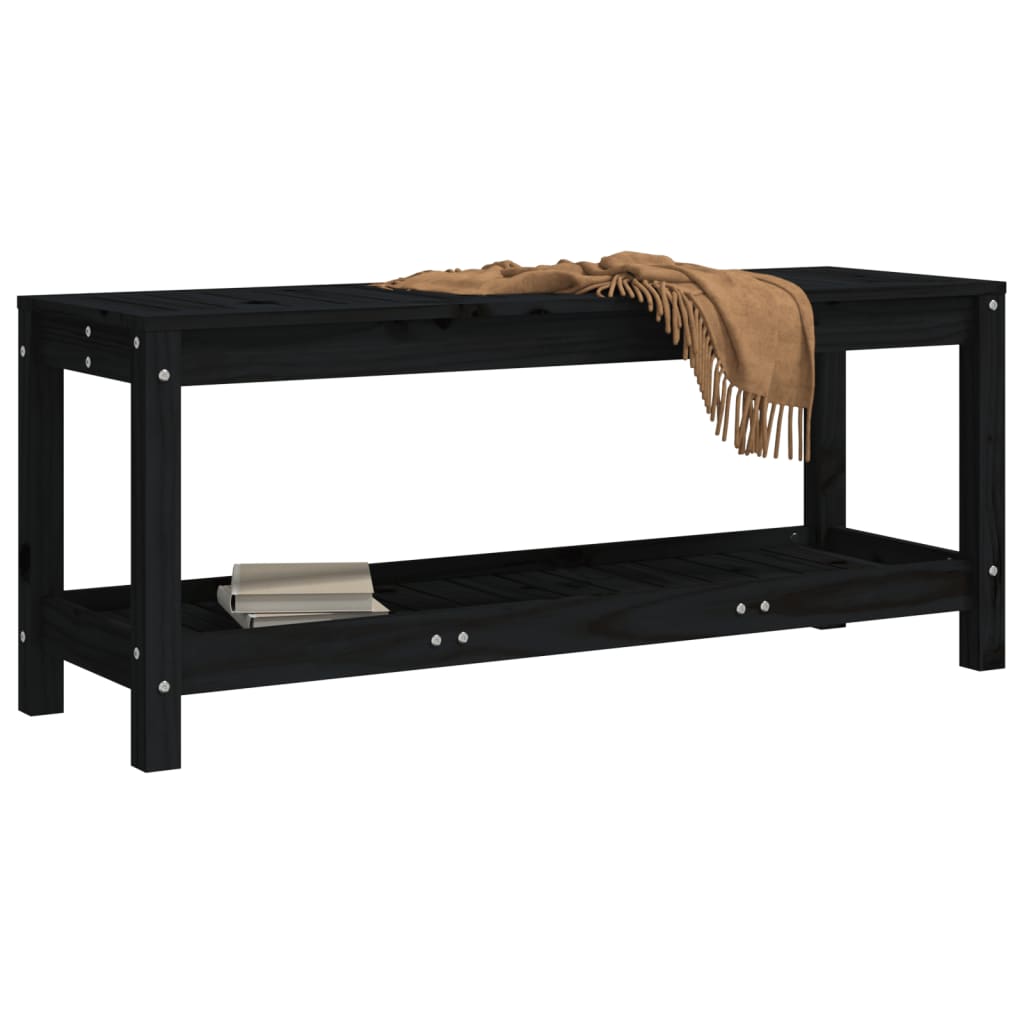 vidaXL Patio Bench Outdoor Bench with Storage Shelf Black Solid Wood Pine-9