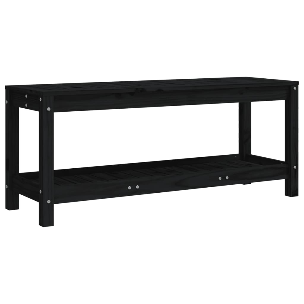 vidaXL Patio Bench Outdoor Bench with Storage Shelf Black Solid Wood Pine-13