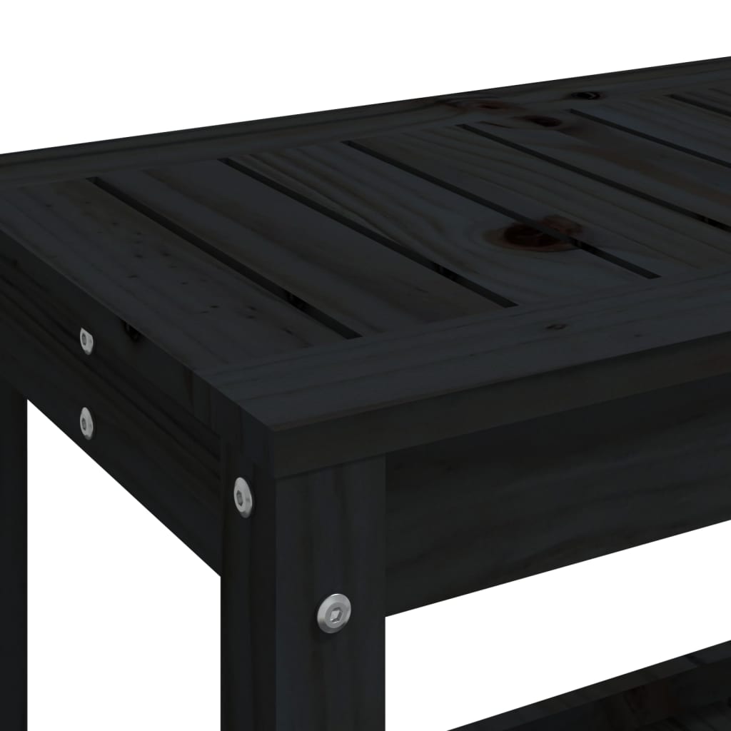 vidaXL Patio Bench Outdoor Bench with Storage Shelf Black Solid Wood Pine-15