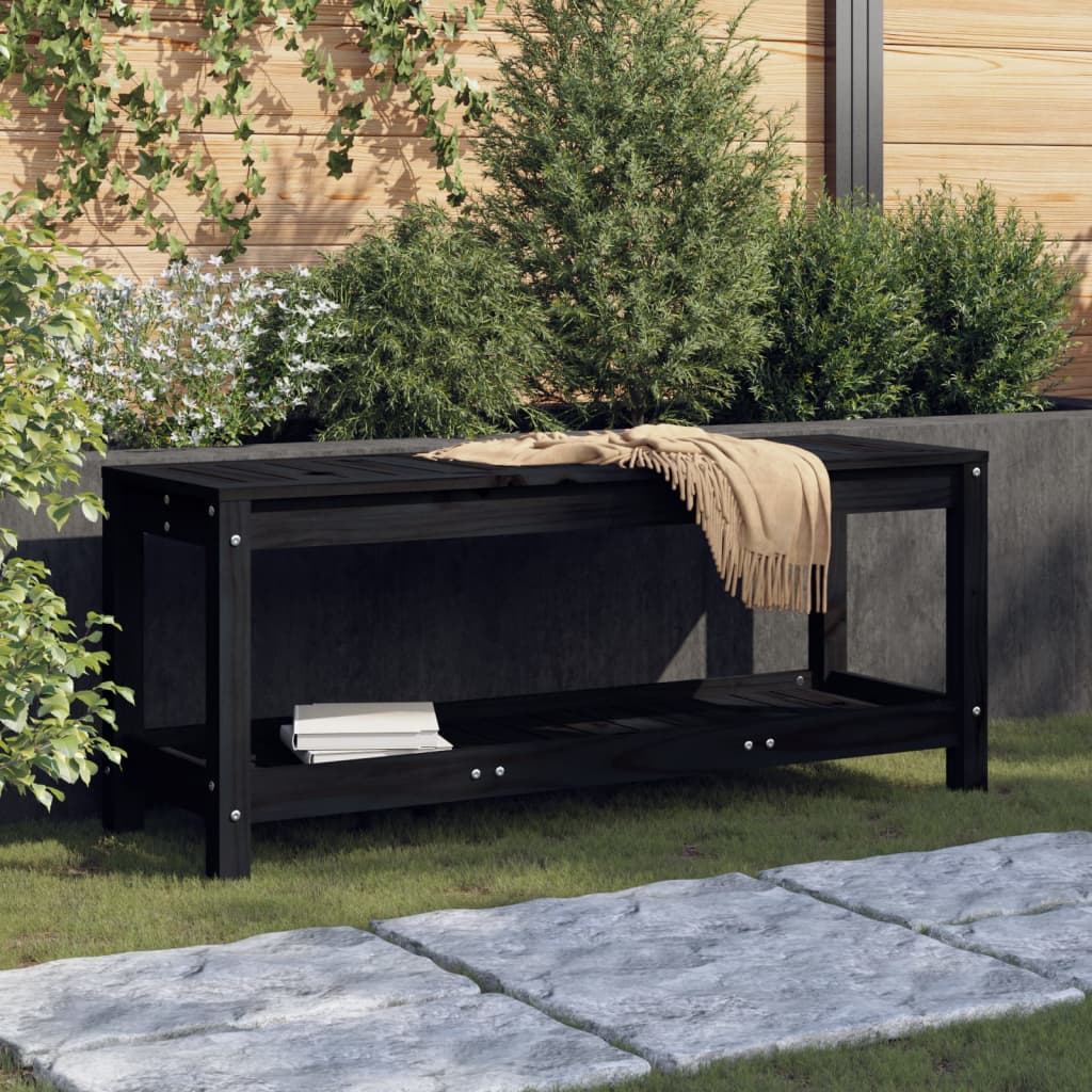 vidaXL Patio Bench Outdoor Bench with Storage Shelf Black Solid Wood Pine-5