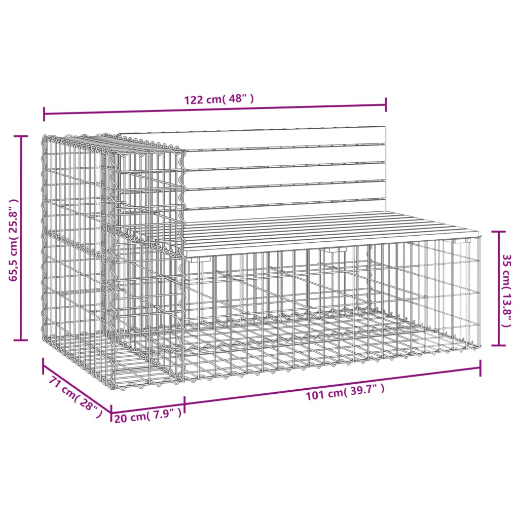 vidaXL Patio Bench Outdoor Park Bench Seating Gabion Design Solid Wood Pine-15