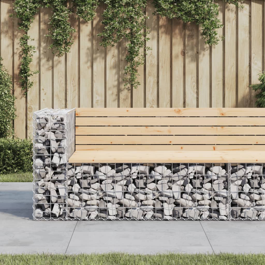 vidaXL Patio Bench Outdoor Park Bench Seating Gabion Design Solid Wood Pine-10