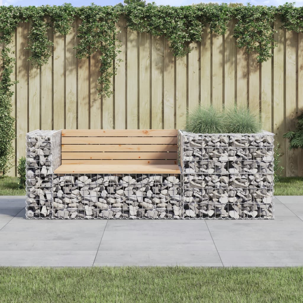 vidaXL Patio Bench with Gabion Basket Park Garden Outdoor Seating Solid Wood-2
