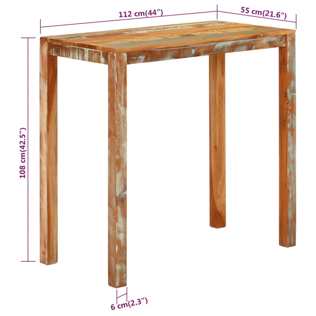 vidaXL Bar Table 44.1"x21.7"x42.5" Solid Wood Reclaimed-0