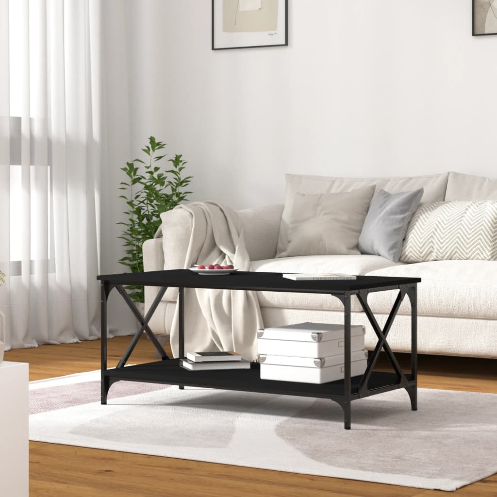 vidaXL Coffee Table Black 39.4"x19.7"x17.7" Engineered Wood and Iron-9