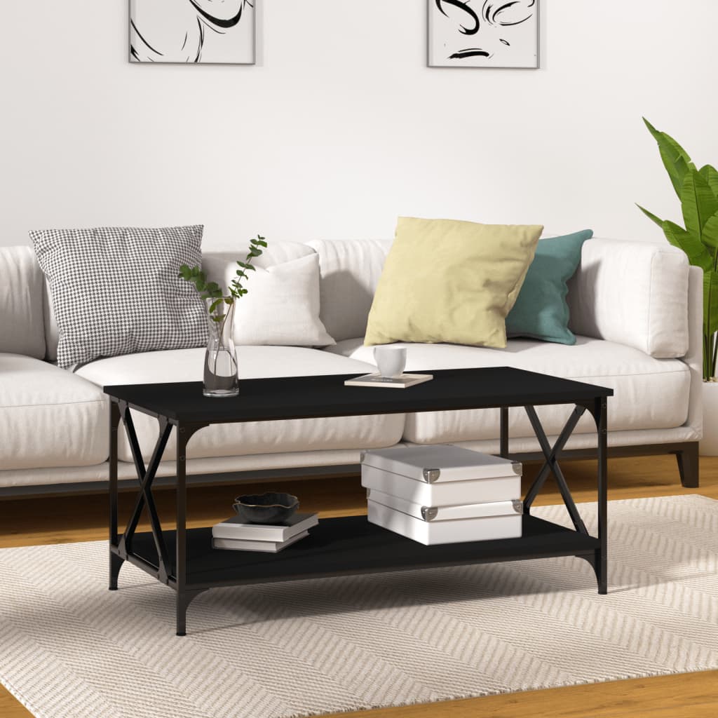 vidaXL Coffee Table Accent Side Table for Living Room Engineered Wood and Iron-8