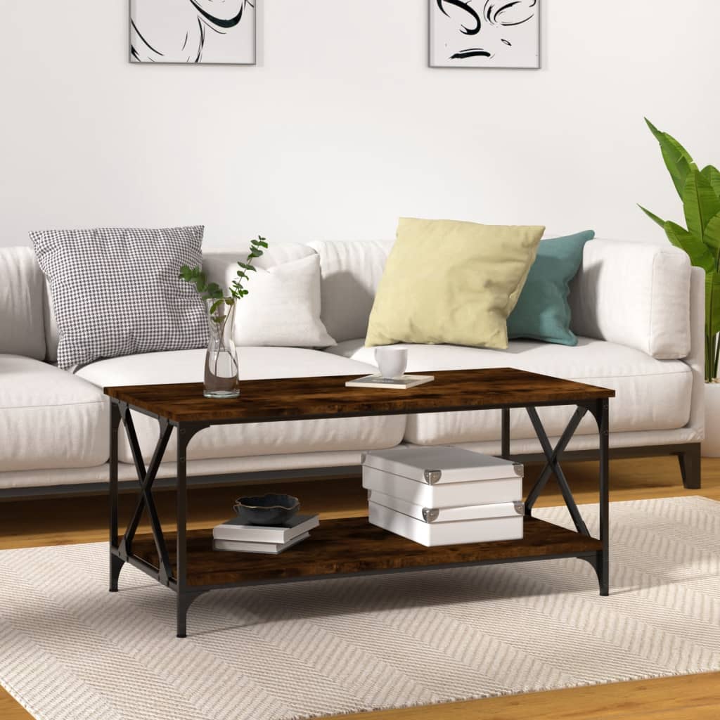 vidaXL Coffee Table Accent Side Table for Living Room Engineered Wood and Iron-24