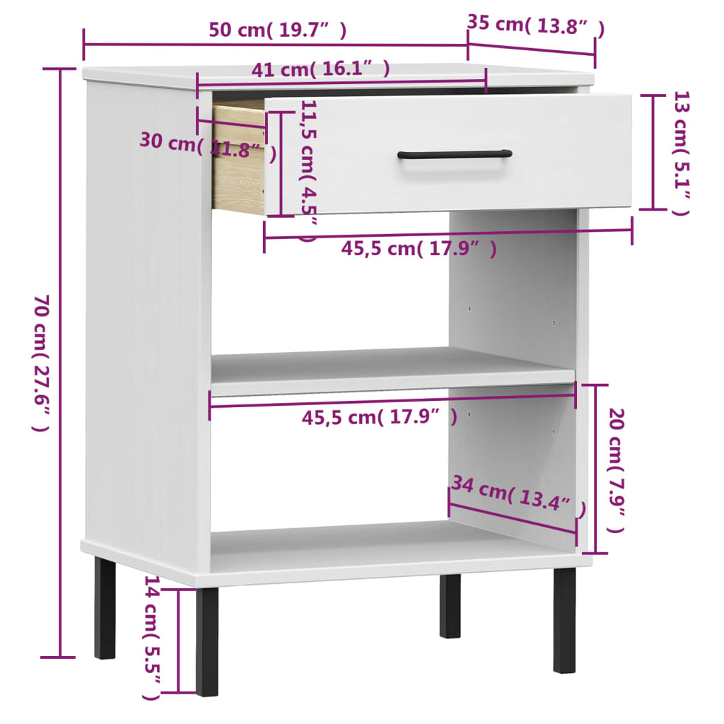 vidaXL Console Cabinet Buffet Storage with Metal Legs Solid Wood Pine OSLO-25