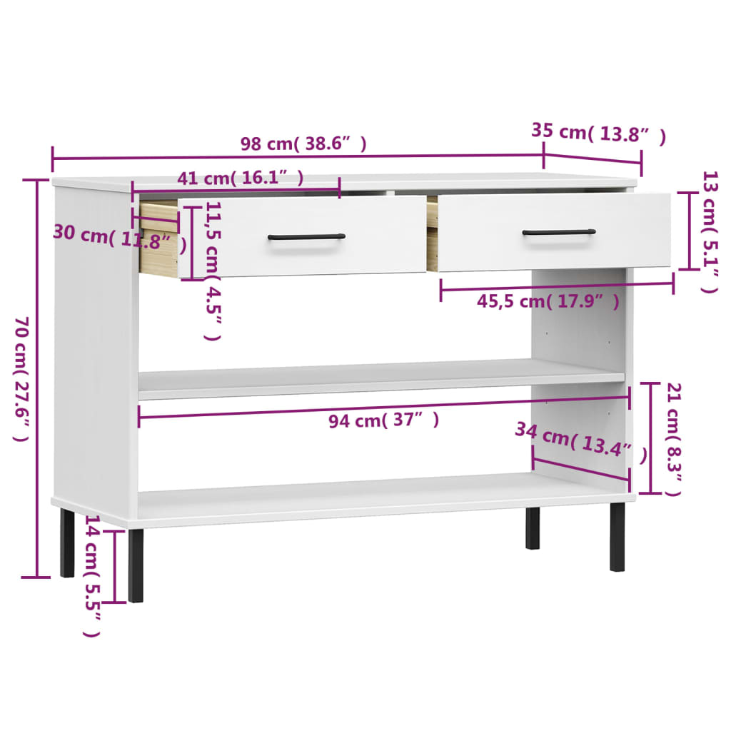 vidaXL Console Cabinet Buffet Storage with Metal Legs Solid Wood Pine OSLO-22