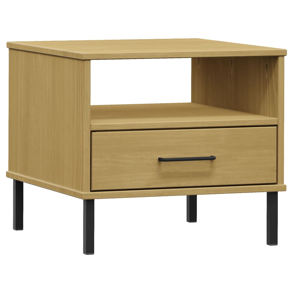 vidaXL Bedside Table Bedroom Nightstand with Metal Legs Solid Wood Pine OSLO-0