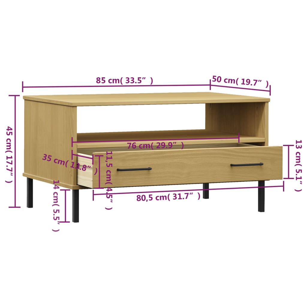 vidaXL Coffee Table Accent Side Sofa End Table with Metal Legs Solid Wood OSLO-10