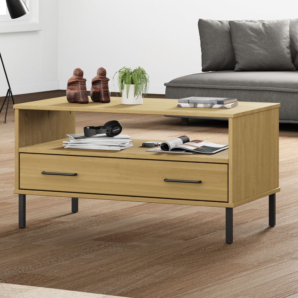 vidaXL Coffee Table Accent Side Sofa End Table with Metal Legs Solid Wood OSLO-3