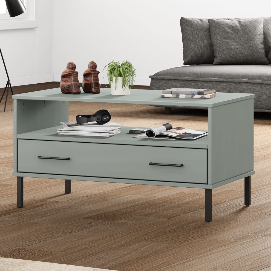 vidaXL Coffee Table Accent Side Sofa End Table with Metal Legs Solid Wood OSLO-9