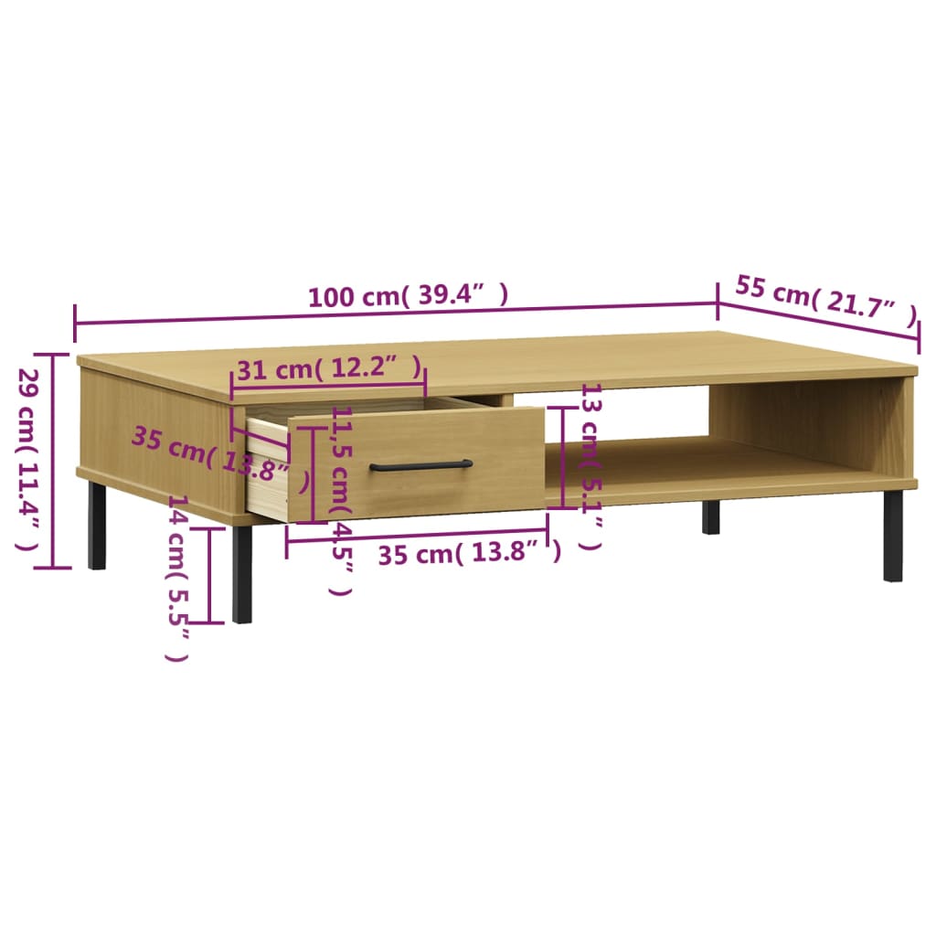 vidaXL Coffee Table Accent Side Sofa End Table with Metal Legs Solid Wood OSLO-6