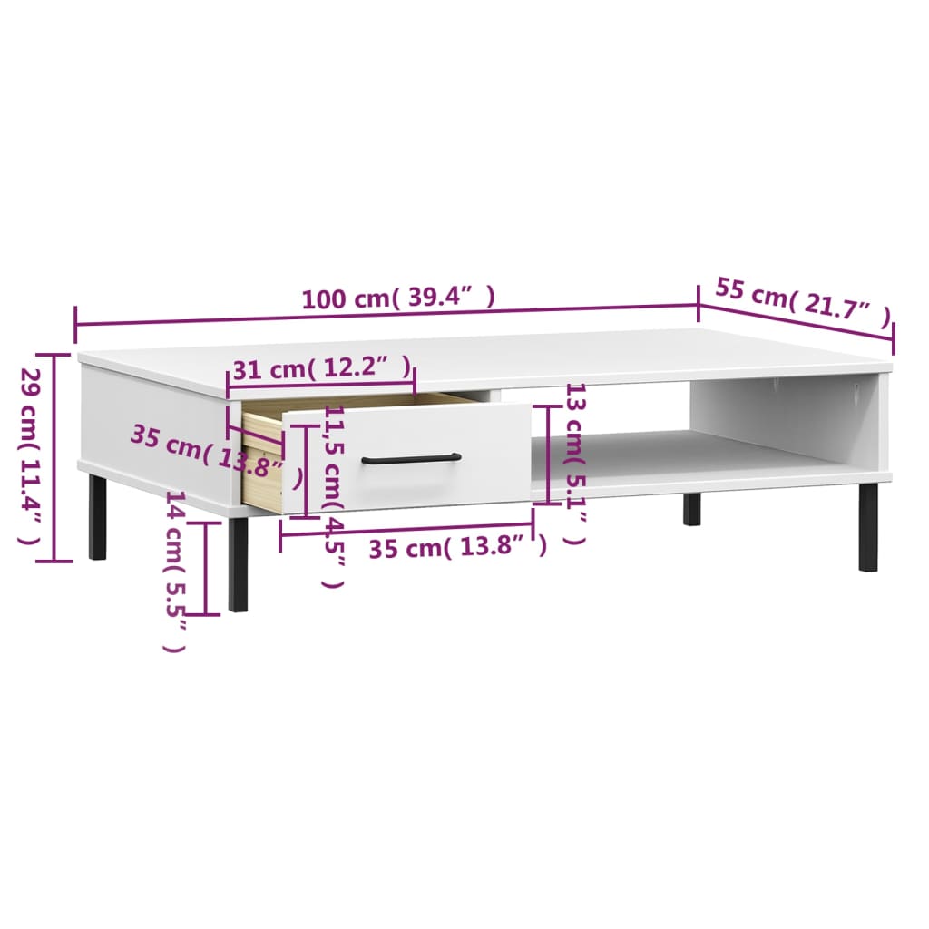 vidaXL Coffee Table Accent Side Sofa End Table with Metal Legs Solid Wood OSLO-8