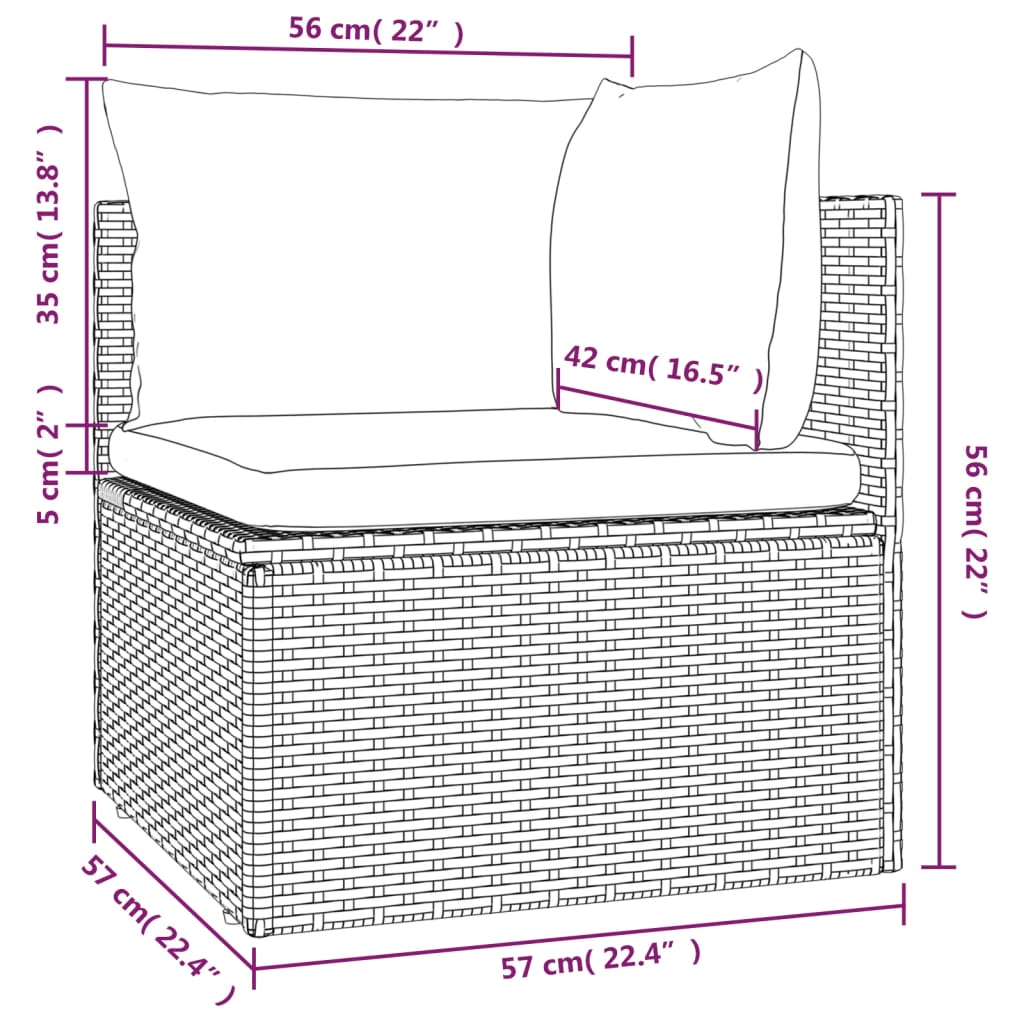 vidaXL Patio Corner Sofa with Cushion Gray 22.4"x22.4"x22" Poly Rattan-0