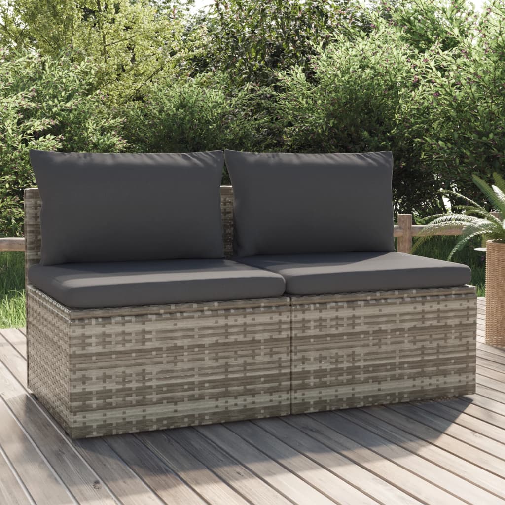 vidaXL 2-Seater Patio Sofa with Cushions Gray Poly Rattan-0