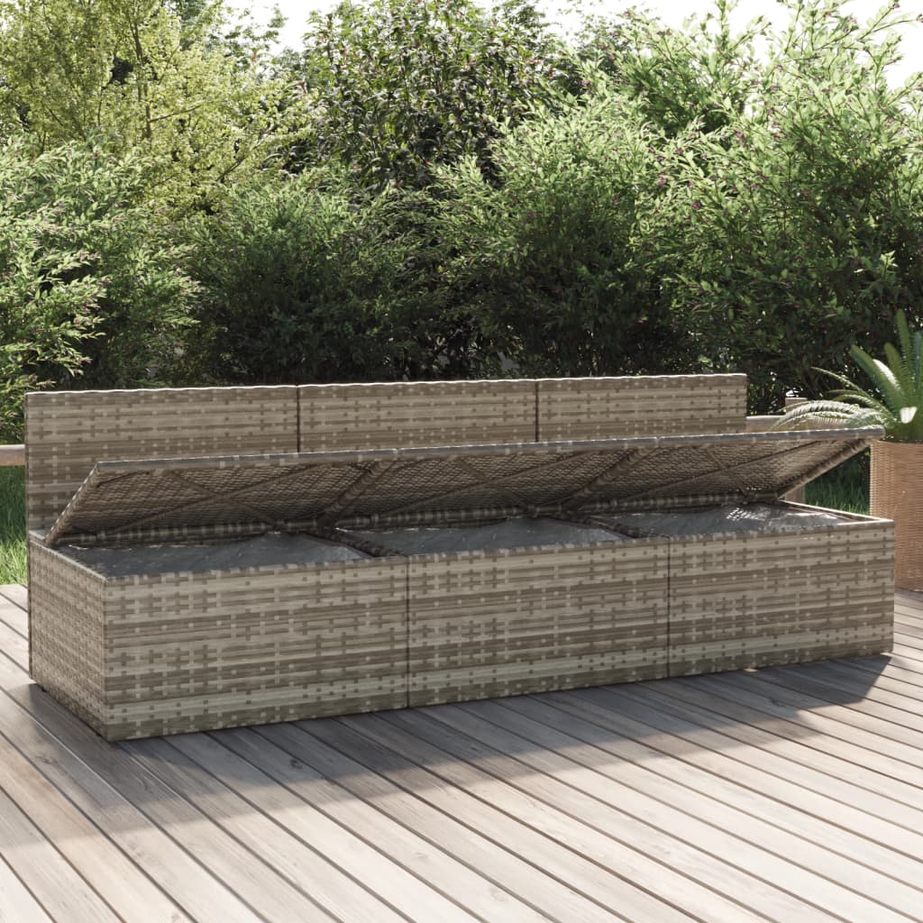 vidaXL 3-Seater Patio Sofa with Cushions Gray Poly Rattan-3