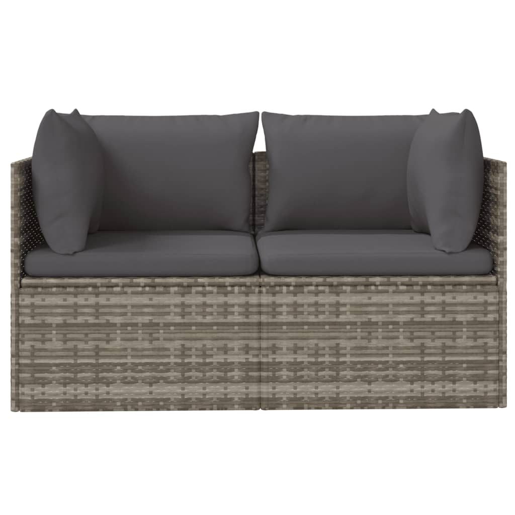 vidaXL 2-Seater Patio Sofa with Cushions Gray Poly Rattan-4