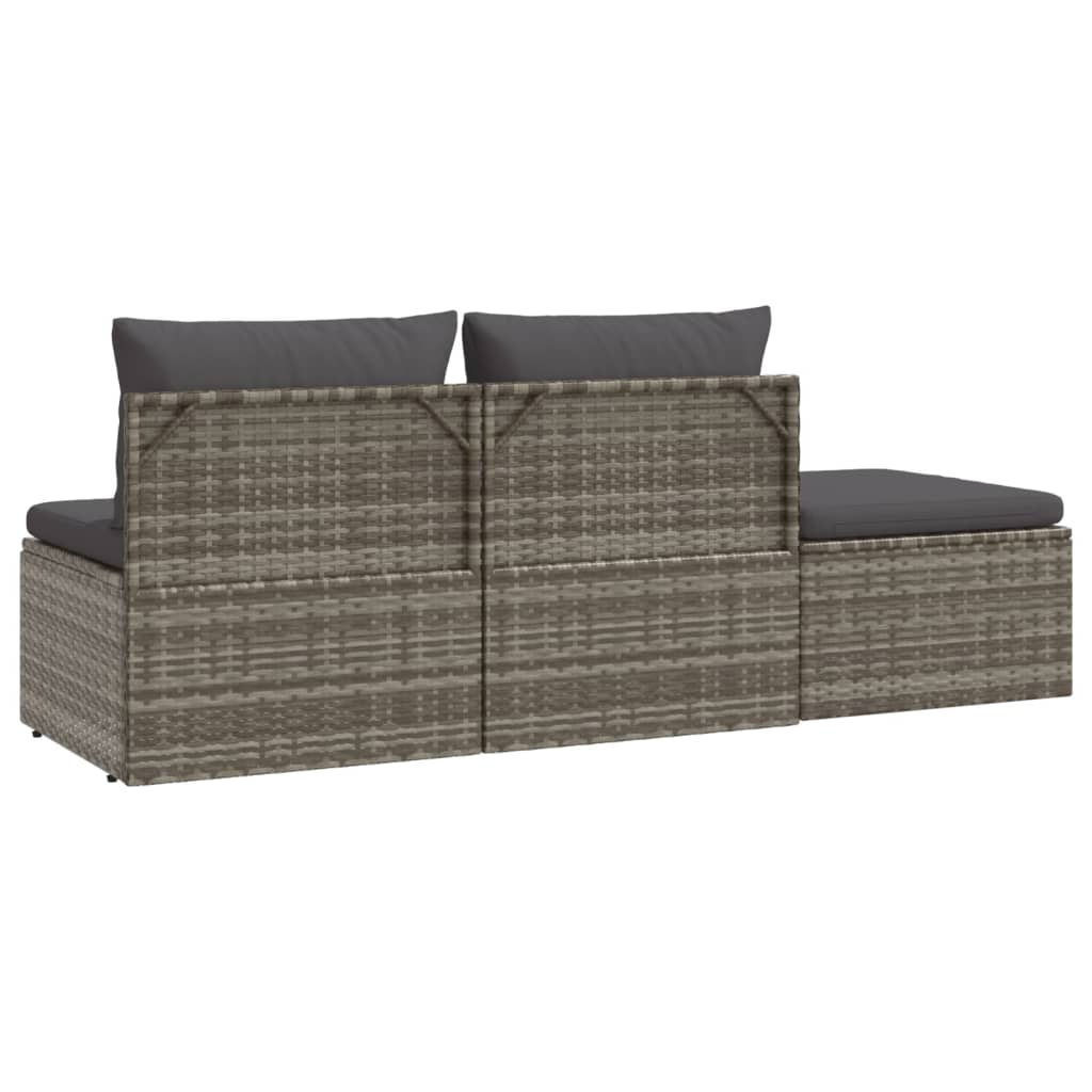 vidaXL 3 Piece Patio Lounge Set with Cushions Gray Poly Rattan-7