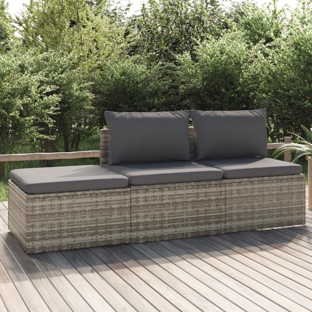 vidaXL 3 Piece Patio Lounge Set with Cushions Gray Poly Rattan-0