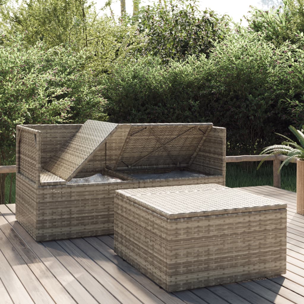 vidaXL 3 Piece Patio Lounge Set with Cushions Gray Poly Rattan-2