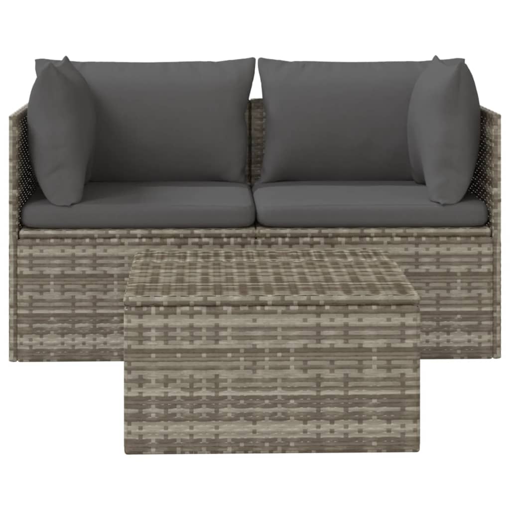 vidaXL 3 Piece Patio Lounge Set with Cushions Gray Poly Rattan-4