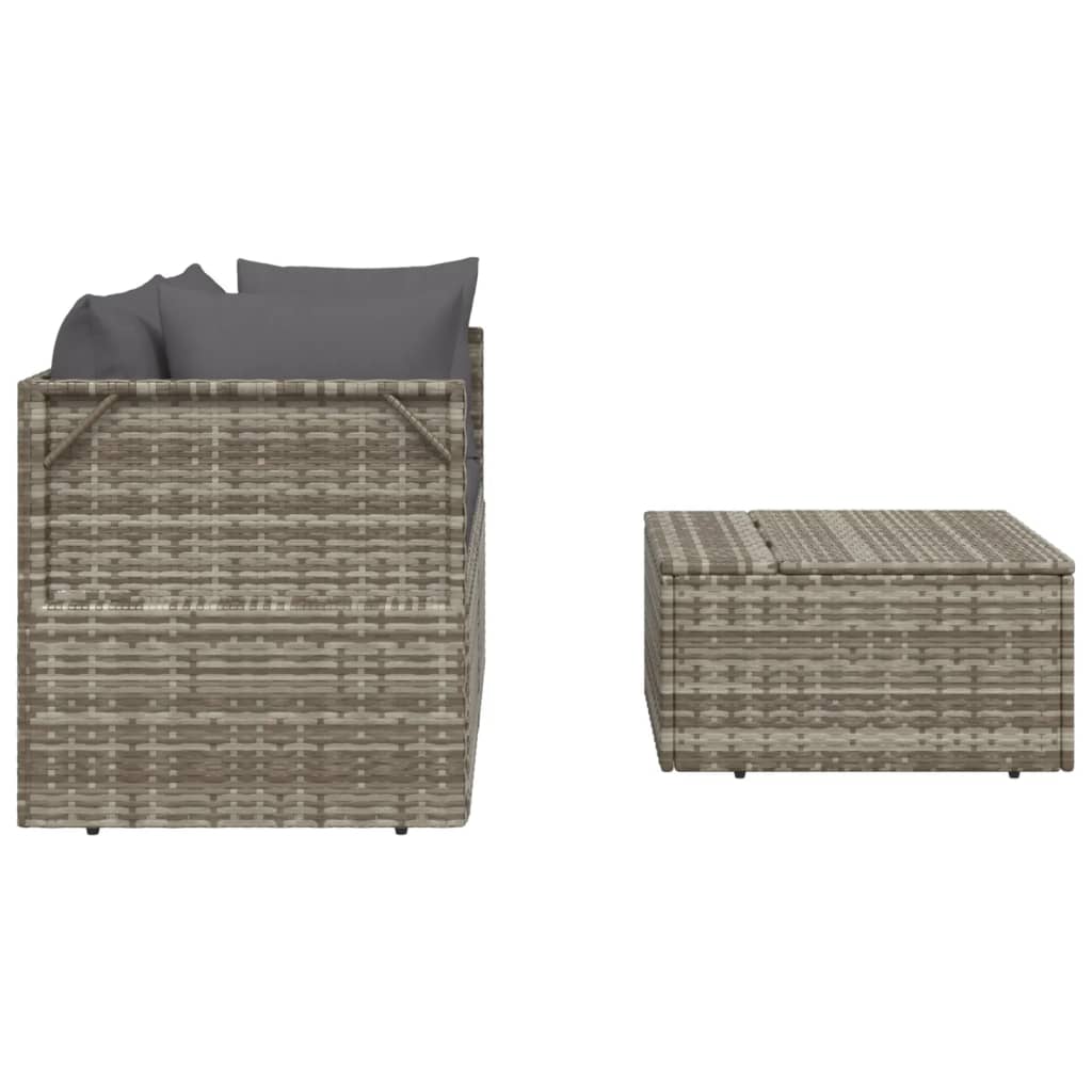 vidaXL 3 Piece Patio Lounge Set with Cushions Gray Poly Rattan-5