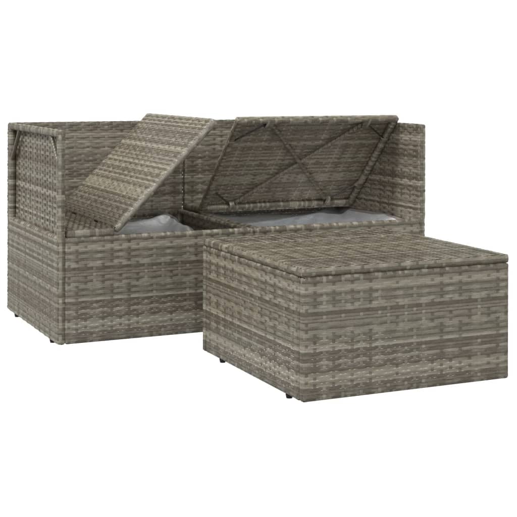 vidaXL 3 Piece Patio Lounge Set with Cushions Gray Poly Rattan-7