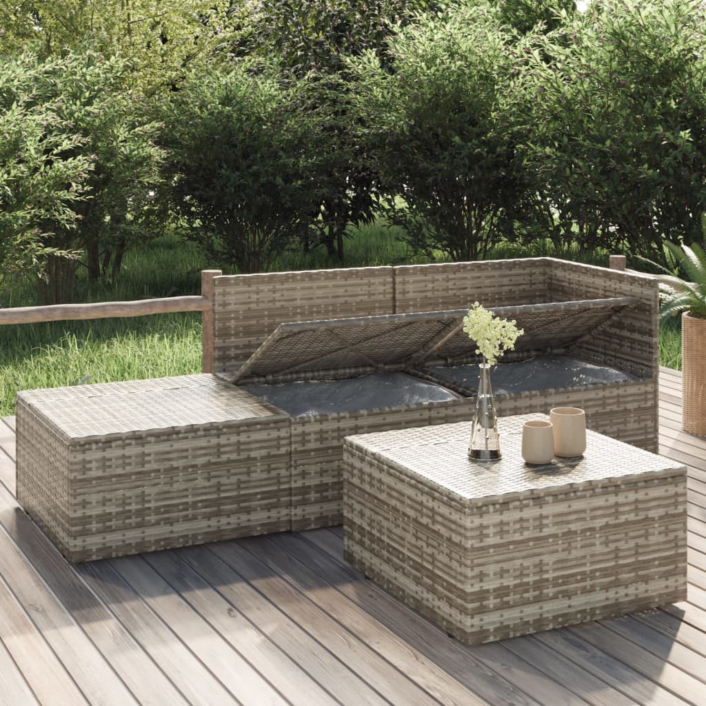 vidaXL 4 Piece Patio Lounge Set with Cushions Gray Poly Rattan-3