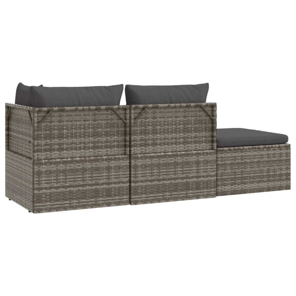 vidaXL 3 Piece Patio Lounge Set with Cushions Gray Poly Rattan-6