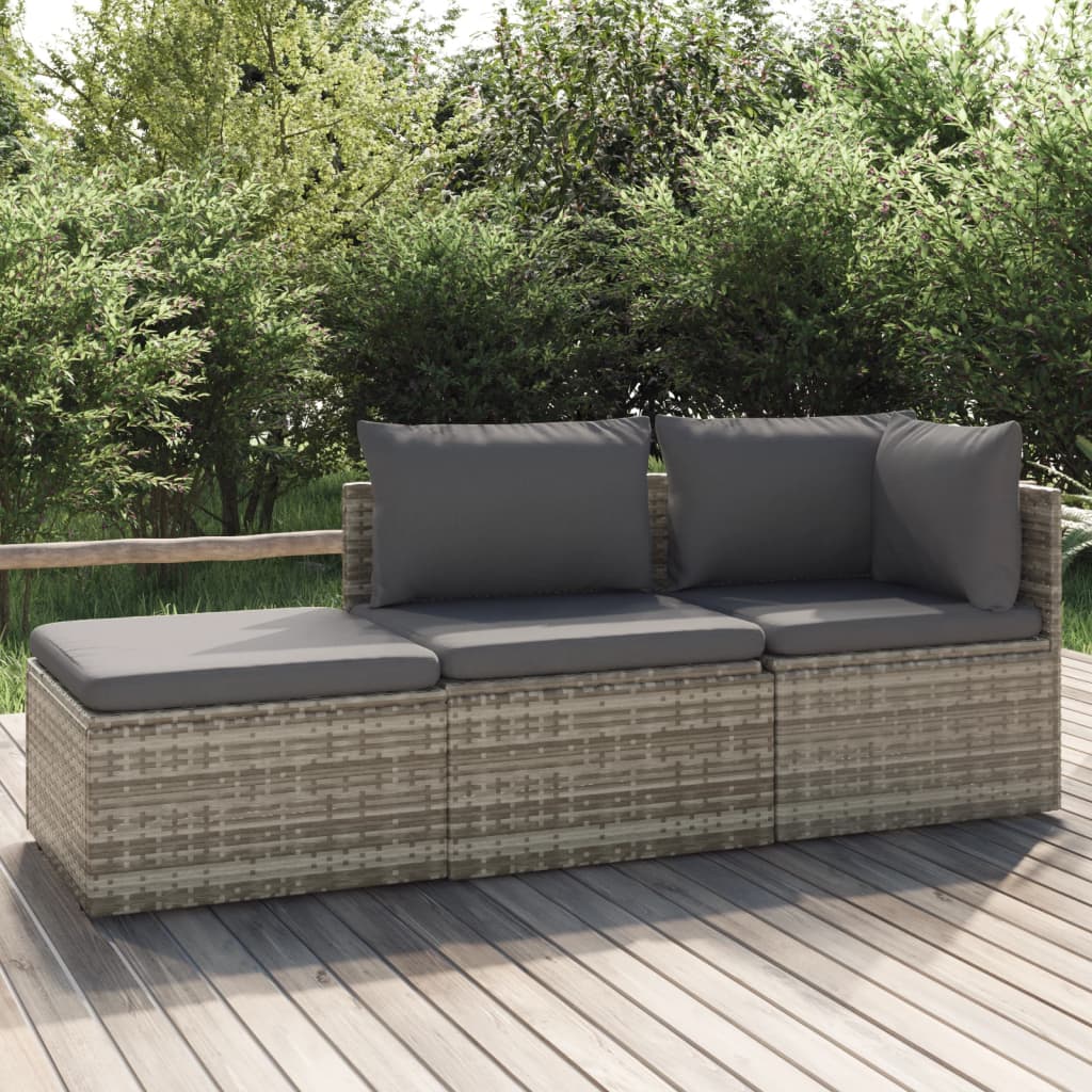 vidaXL 3 Piece Patio Lounge Set with Cushions Gray Poly Rattan-0